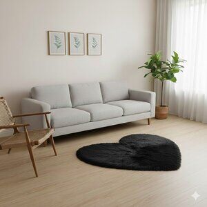 BLACK HEART SHAPED AREA RUG